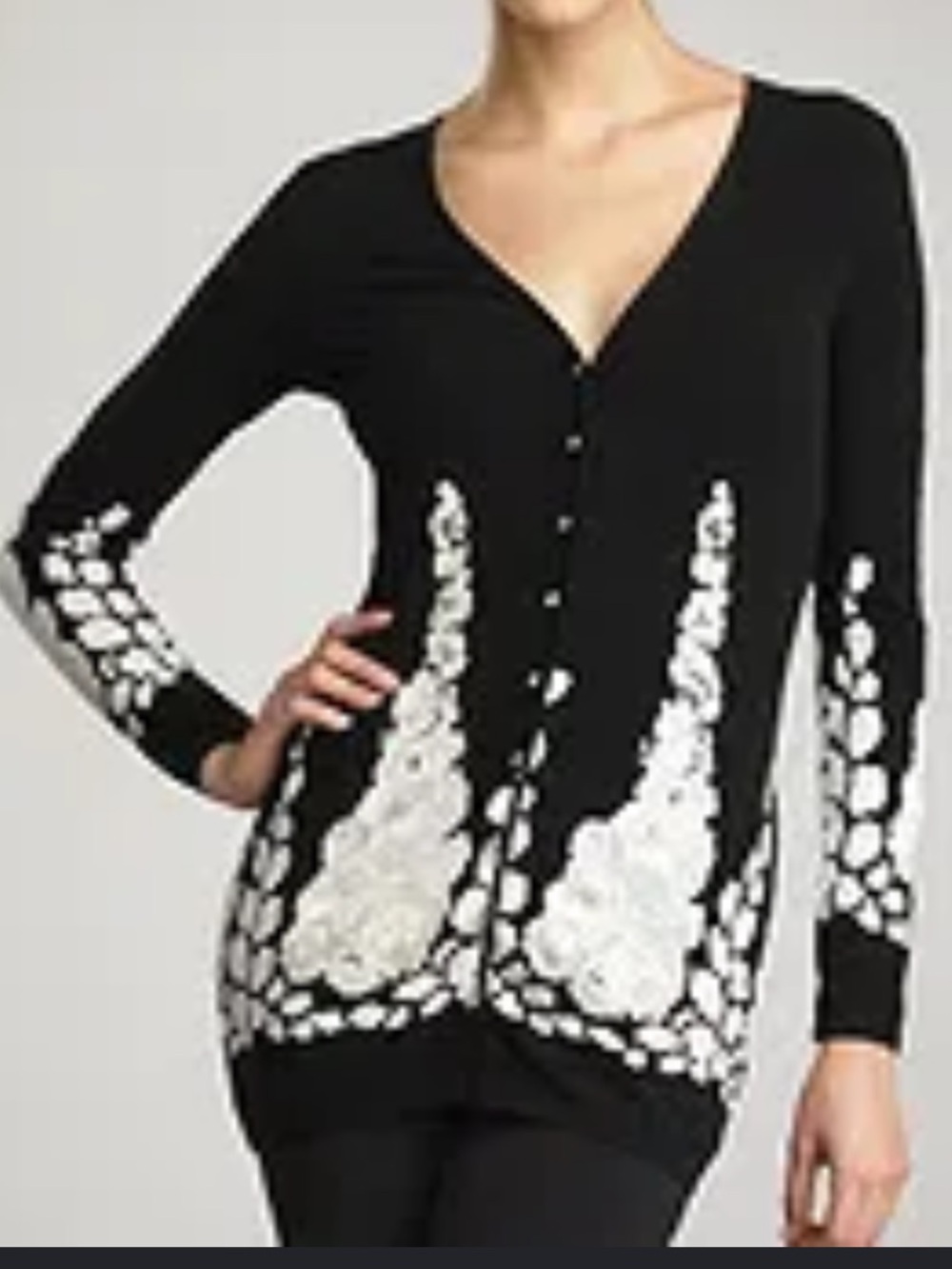 Blumarine Cardigan Womens S Black Floral Sequin Jewel V Neck Italy Knit Buttons